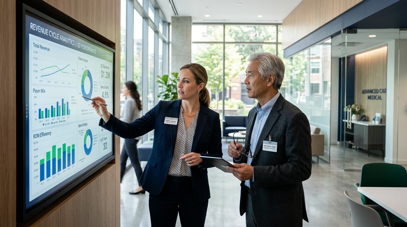 Healthcare Practice Manager and Physician Reviewing Revenue Cycle Performance